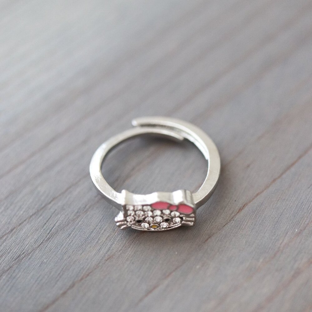 Hello Kitty With Rhinestone Adjustable Ring Silve… - image 2